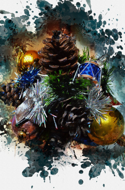 数字水彩画圣诞快乐，新年快乐。图片下载