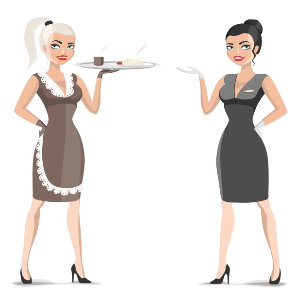 可爱的女服务员与托盘-时尚的艺术海报和广告图片下载