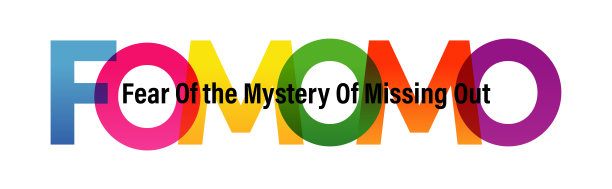 FOMOMO单词矢量插图。害怕错过的神秘。彩虹颜色的文本。向量旗帜。企业的概念。梯度文本。透明的信图片下载