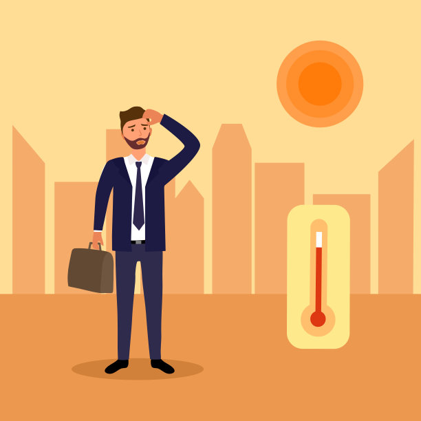 商人在炎热的天气中感到疲惫和汗流浃背。炎炎夏日的城市里有着强烈的阳光。图片下载