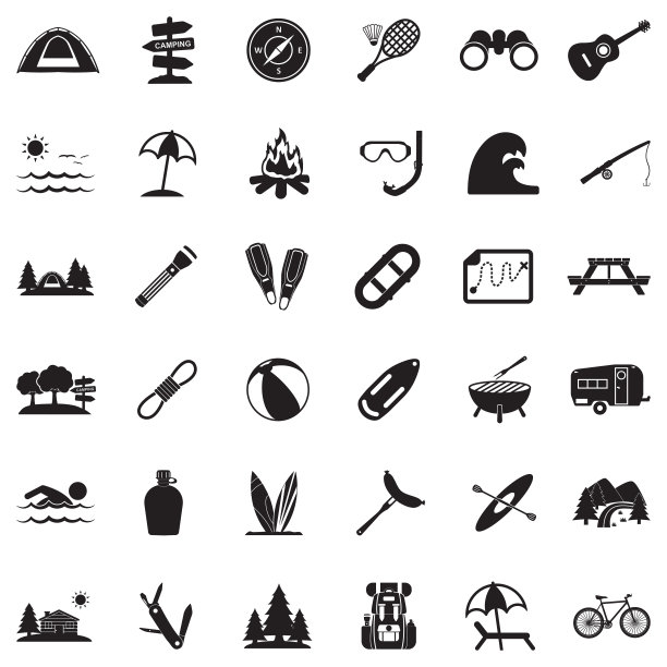 夏令营图标。黑色的平面设计。矢量插图。图片下载