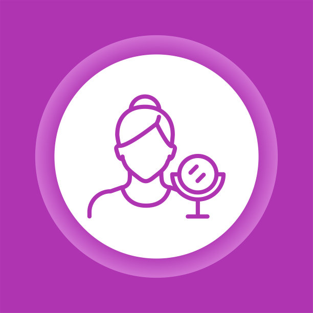 彩妆按钮图标。没有脸的女孩和镜子。图片下载