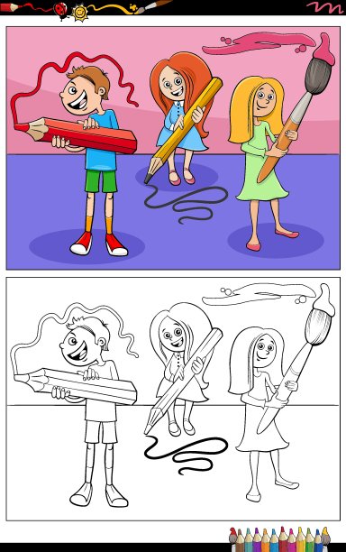 小学生用铅笔涂色书页图片下载