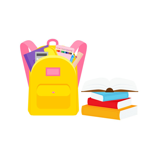 教室学校用品文具，铅笔盒，钢笔，成堆的书，照片写实文学，笔记本，笔记本教科书，书包，调色板和艺术刷子，彩色铅笔。矢量图图片下载