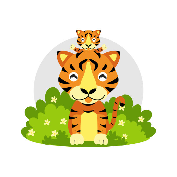 可爱的卡通虎妈妈和宝宝图片下载