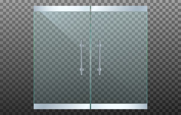 现实透明双层玻璃门隔离透明背景图片下载