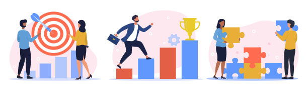 一组男性和女性角色工作的业务增长图片下载