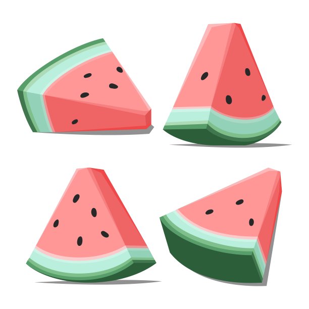 一套多汁的西瓜片。卡哇伊风格的新鲜浆果图片下载