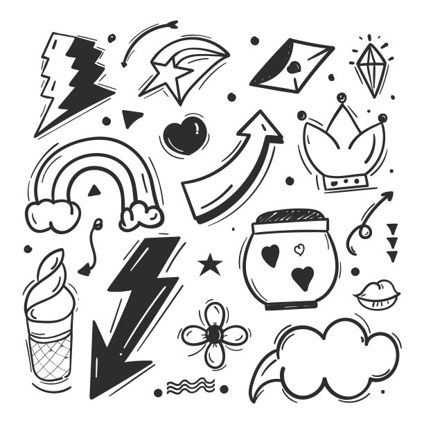 抽象涂鸦元素：爱心涂鸦概念图片下载