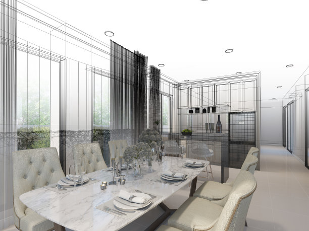 室内餐厅抽象草图设计图片下载