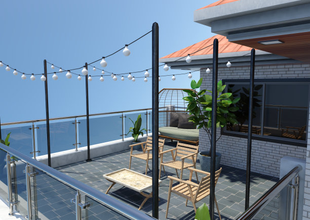 3D插图现代住宅露台图片下载