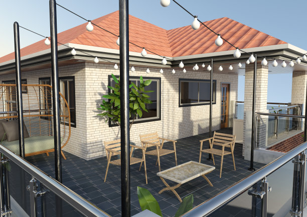 3D插图现代住宅露台图片下载