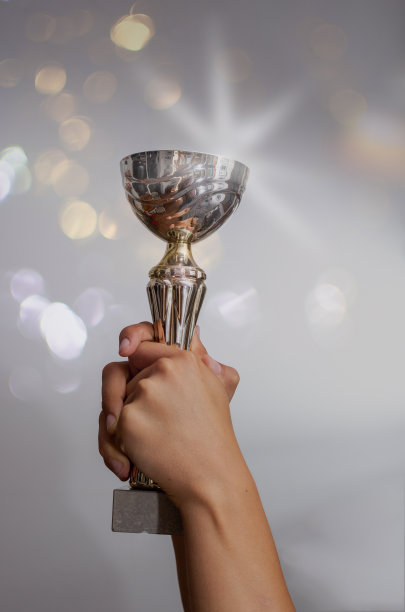 手举杯，以散景为背景，以胜利为理念。图片下载