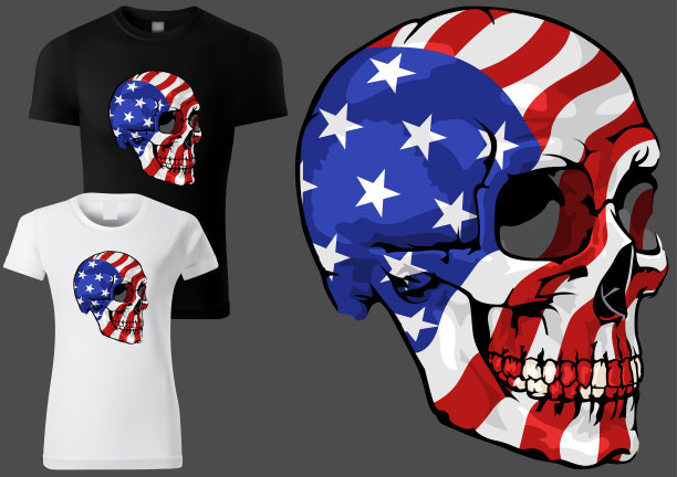 印有美国国旗的t恤头骨图片下载