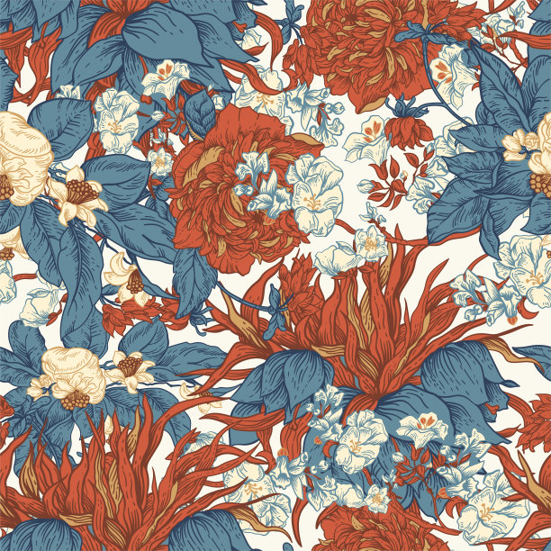 温和的矢量复古花卉无缝模式。植物的花。摄政的纹理图片下载