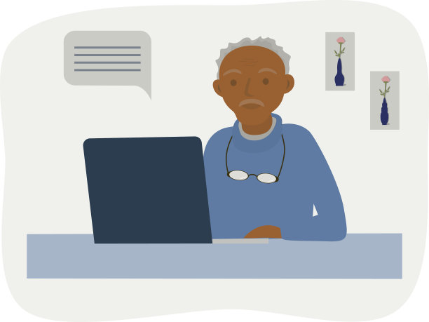 老人在家工作或学习图片下载