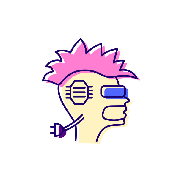 带有微芯片彩色图标的人头。头骨与莫霍克。塞伯朋克教学概念。高科技技术图片下载