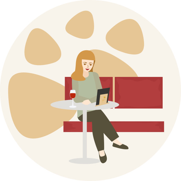 一个女孩坐在咖啡馆里看着平板电脑屏幕图片下载