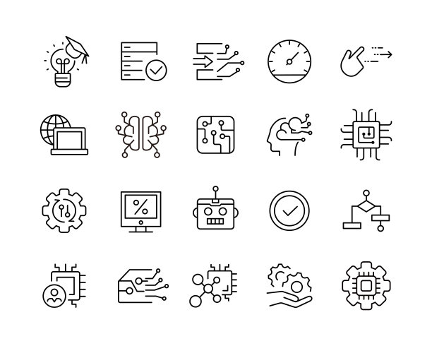 人工智能图标-矢量线图片下载