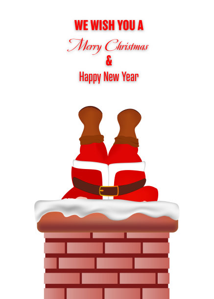 圣诞老人被困在烟囱里，冬天的雪被隔离在白色的背景上，作为圣诞快乐和新年快乐的概念。图片下载