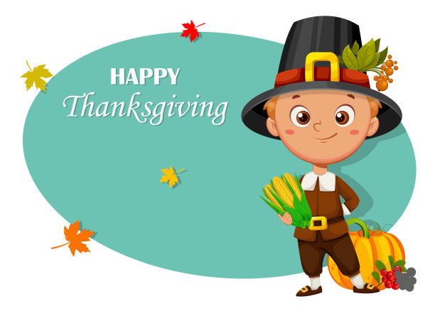 感恩节快乐。可爱的小朝圣者图片下载
