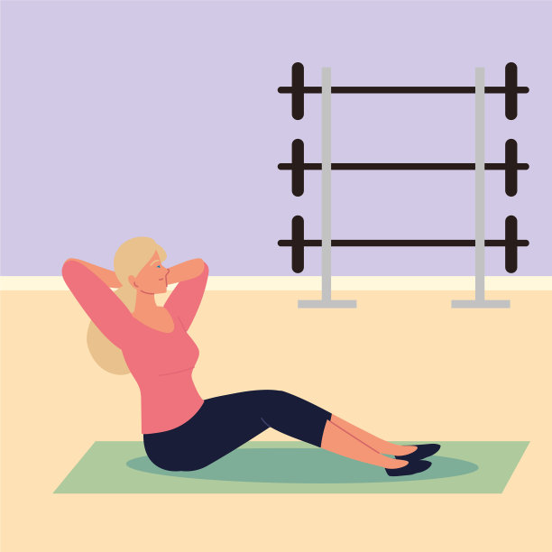 女孩在健身房做仰卧起坐图片下载