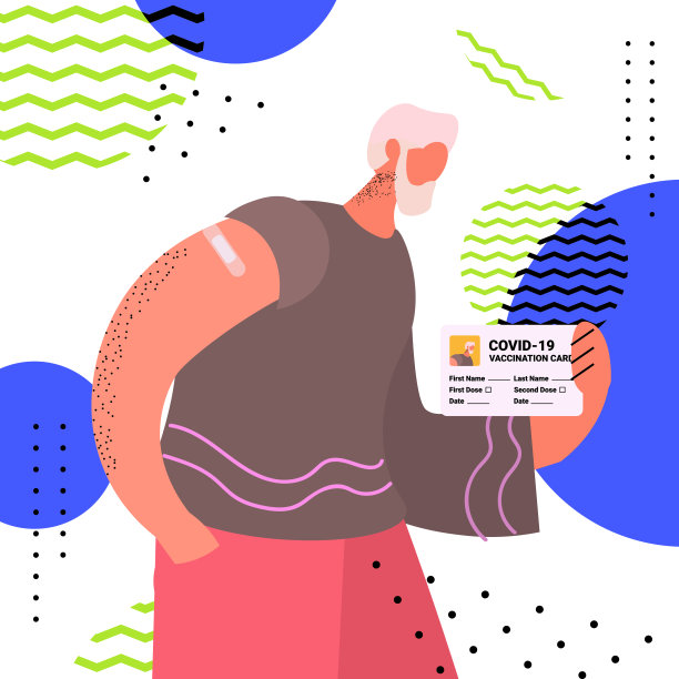 疫苗接种者持有疫苗接种记录卡免疫护照无风险COVID-19大流行PCR证书冠状病毒概念肖像向量插图图片下载