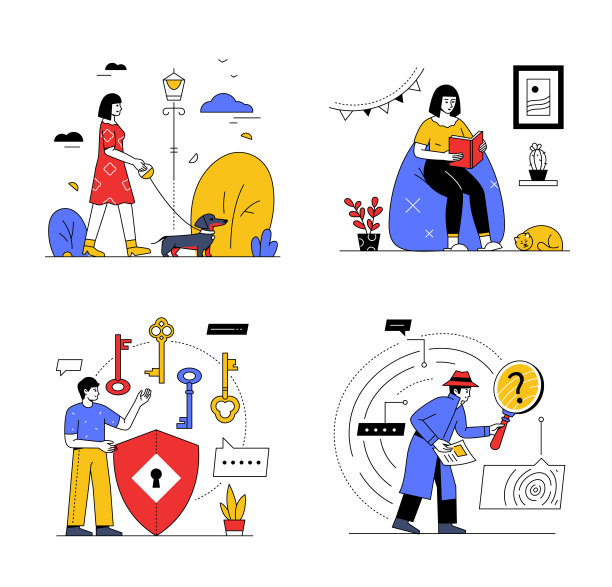 日常活动-集丰富多彩的平面设计风格插画图片下载