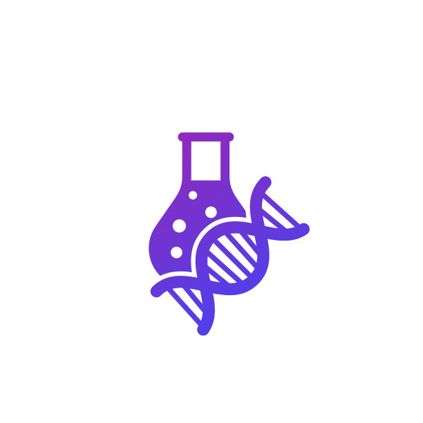 带有实验室玻璃器皿和DNA的生物技术标志图片下载