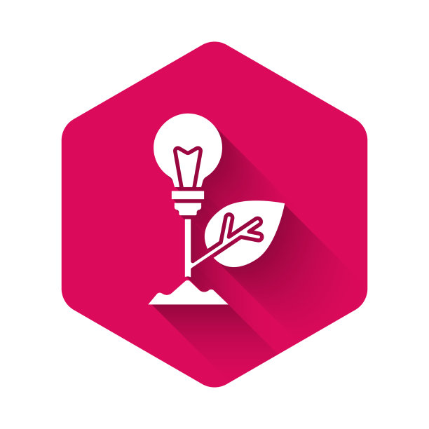 白色灯泡与叶图标隔离与长图片下载