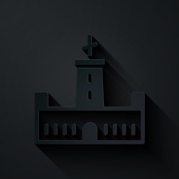 剪纸蒙朱克城堡图标孤立上黑色图片下载