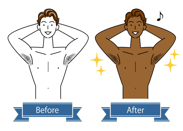 小麦色肌肤美体前后对比：美黑沙龙可爱男人插画图片下载