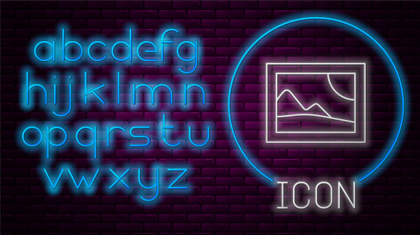 发光的霓虹灯线画风景图标孤立图片下载