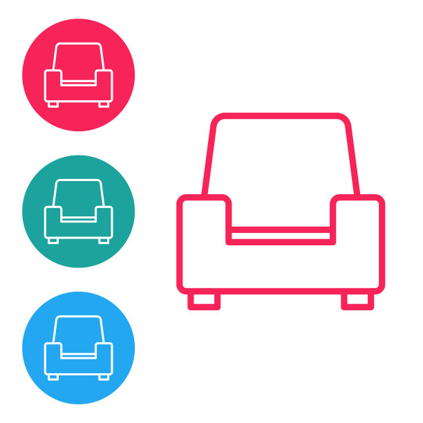 红色线扶手椅图标孤立在白色图片下载