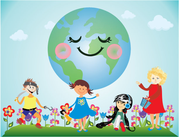 快乐的孩子和地球图片下载