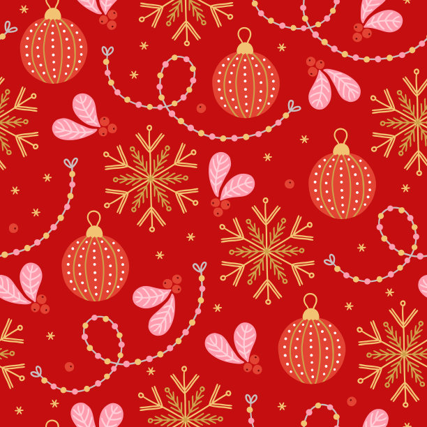 圣诞无缝的图案，花环，槲寄生，雪花，球。矢量图图片下载
