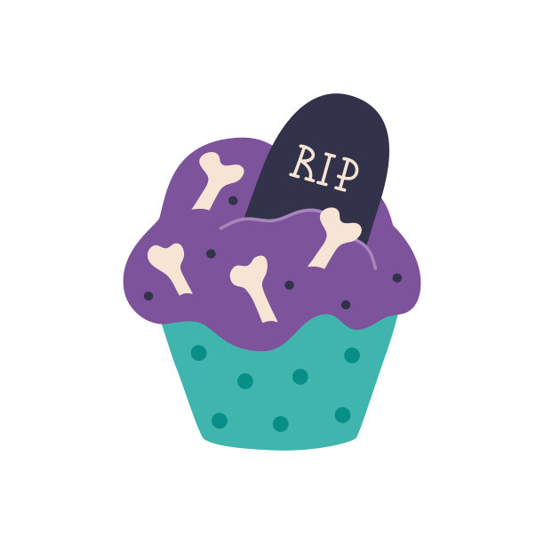 万圣节甜纸杯蛋糕，骷髅和坟墓的可怕松饼图片下载