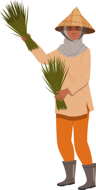 亚洲农民戴着草帽，手里拿着包袱图片下载