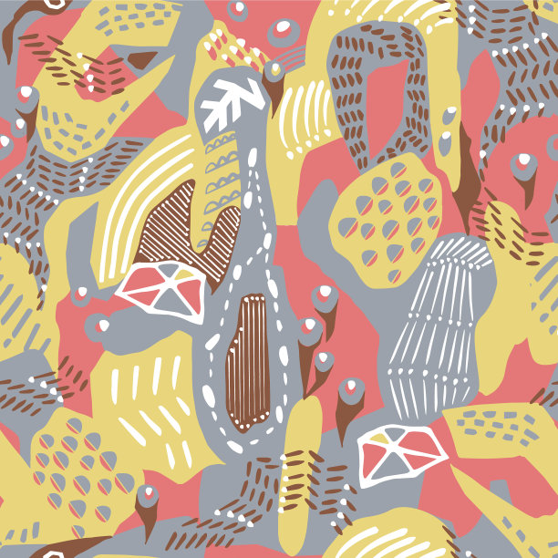 彩色涂鸦抽象形状无缝图案图片下载