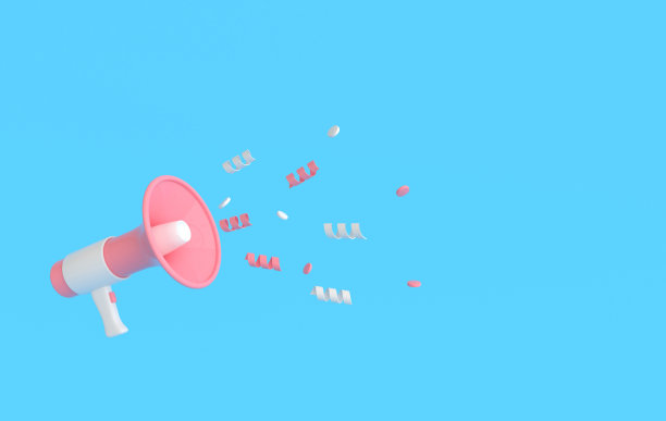 3d渲染扬声器，扩音器，五彩纸屑。为网红服务的广告理念。图片下载