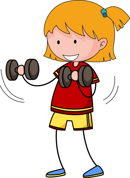 小女孩在做举重运动的涂鸦漫画图片下载