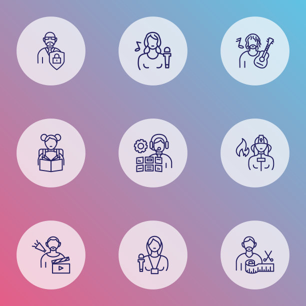 工作图标线条风格设置与消防员时尚图片下载