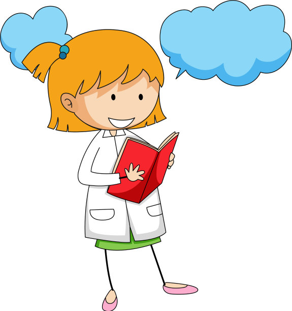 可爱的女孩看书涂鸦卡通人物图片下载