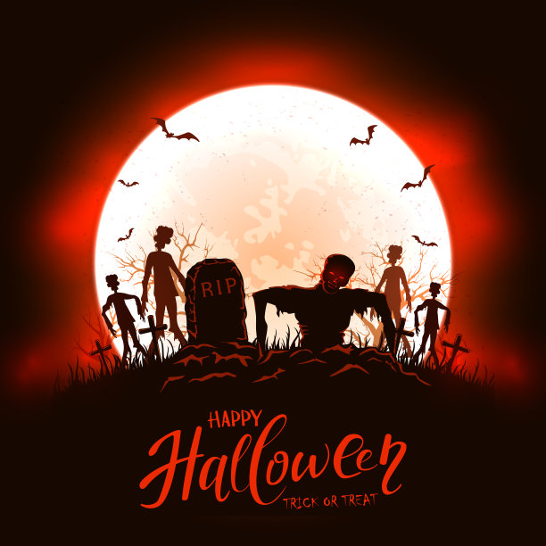 红色万圣节背景与僵尸图片下载