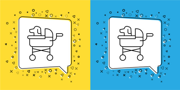 设线宠物推车图标隔离在黄色和图片下载