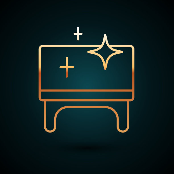 金线干净的木桌图标孤立在黑暗上图片下载