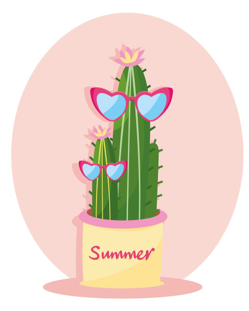 可爱的仙人掌与夏季排版图片下载