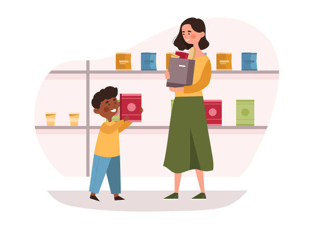 年轻的母亲带着年幼的孩子在购物图片下载