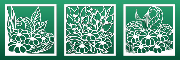 激光切割面板，cnc切割模板。装饰艺术风格中的抽象花卉设计。用于家居装饰和室内设计的墙壁艺术，纸卡背景。一组面板模板。矢量图图片下载
