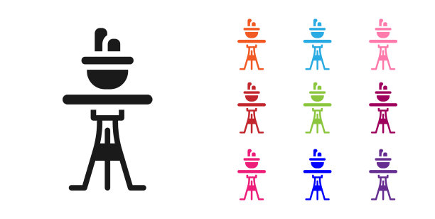 黑色植物在锅上的桌子图标孤立在白色图片下载